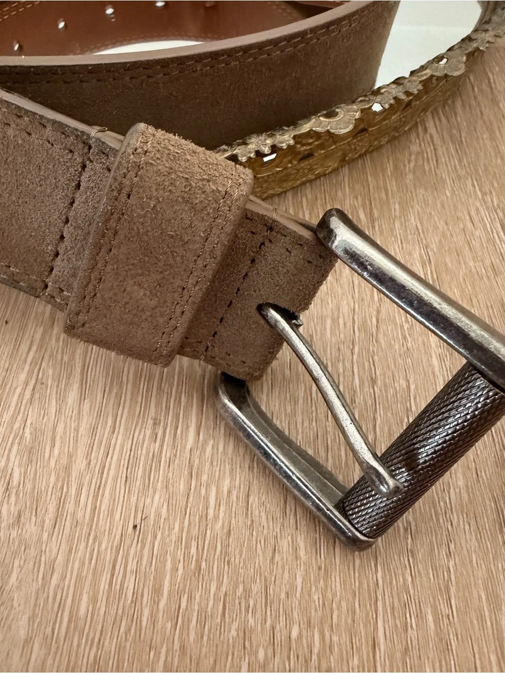 Nordstrom 1901 Men’s Suede Belt Size 36 Tan Silver Buckle